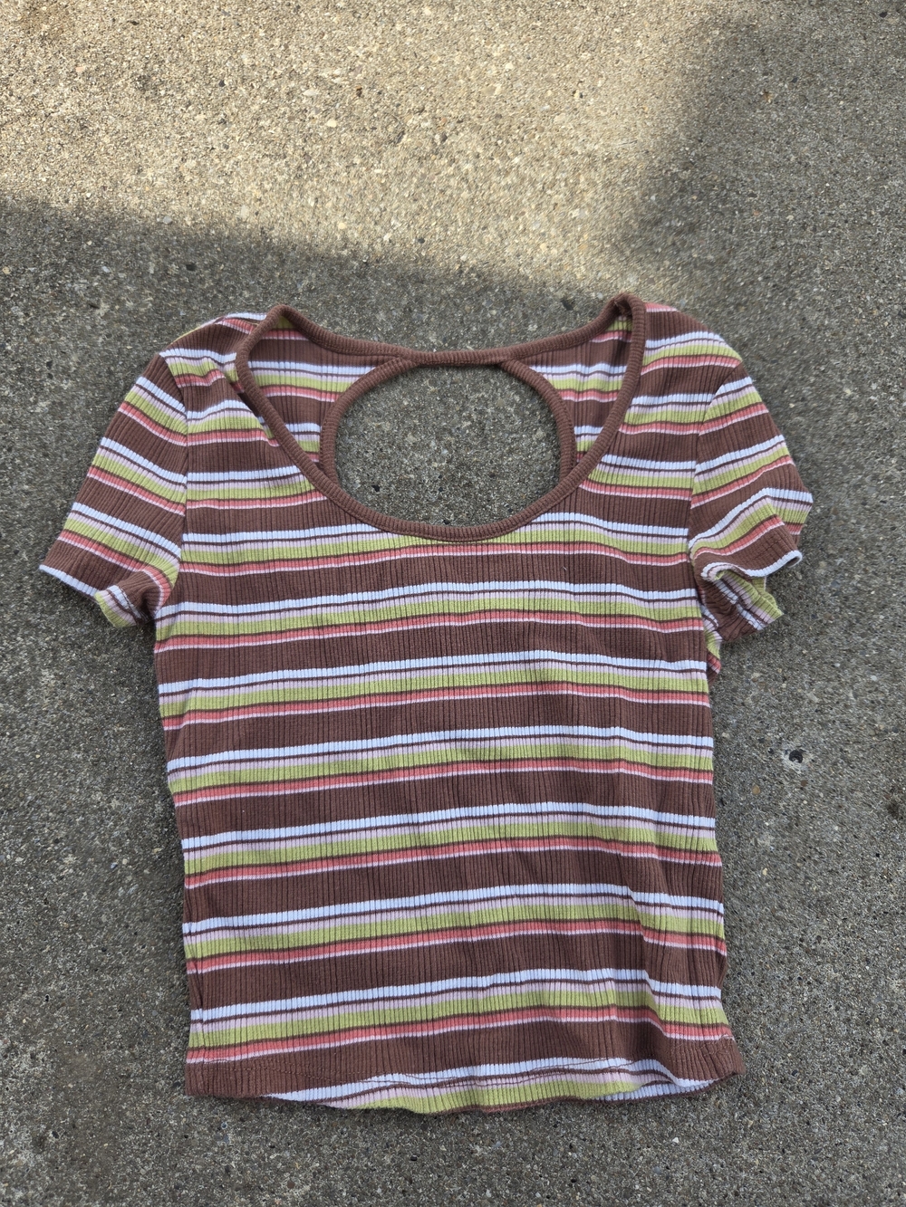 SO Striped Scoop-Back Tee - Brown, Pink, Green